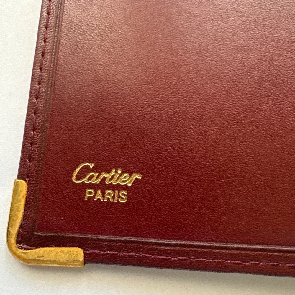 Cartier Must de Cartier Bifold Wallet Bordeaux Leather Gold Corners Men France